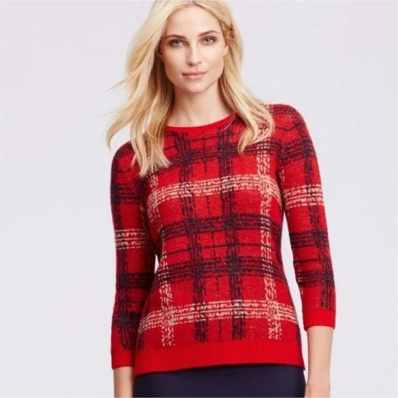 Ann Taylor red plaid sweater - Picture 5 of 7
